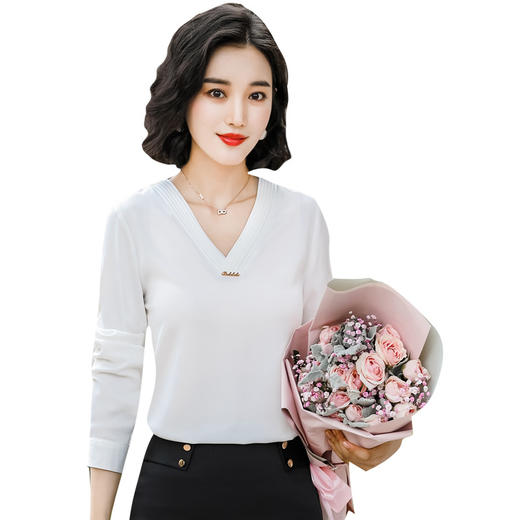 FH1-936B秋季新款宽松洋气v领长袖衬衫职业套装 商品图4