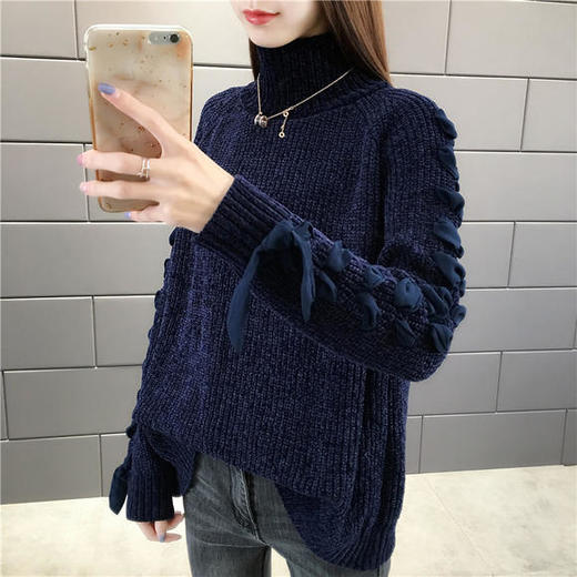 ht-9824新款金丝绒高领粗线套头毛衣