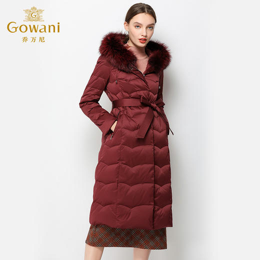 【鹅绒】乔万尼修身显瘦羽绒服女洋气时尚长款过膝红色羽绒服冬EN4T756 商品图1