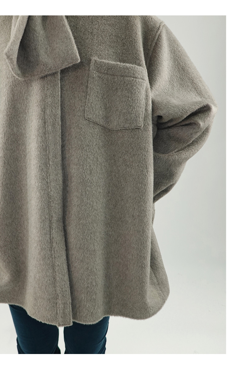 hidemi燕麦灰设计感os大衬衫式进口高克重加厚羊驼毛围巾式大衣