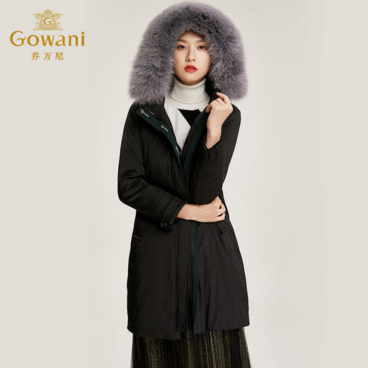 乔万尼羽绒服黑色显瘦冬装派克羽绒服女中长款EN4T733 商品图1