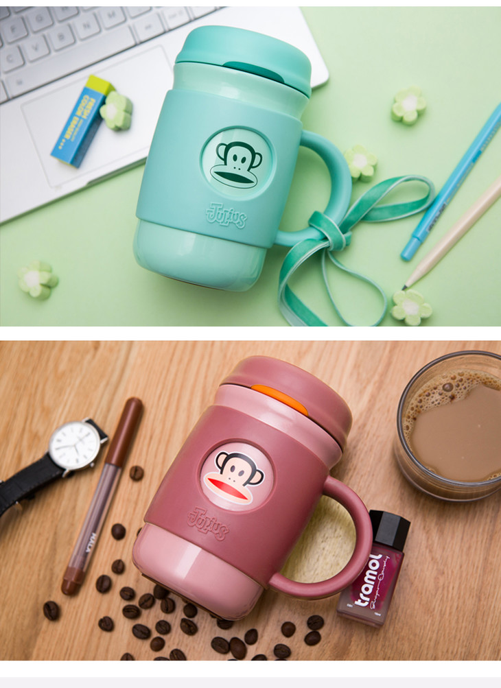 大嘴猴(paulfrank)pfd005保温杯黑色商务办公水杯带把手真空不锈钢