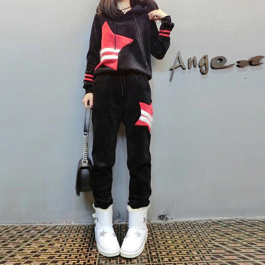 LLY-gdb301-a0014秋冬新款时尚欧货潮洋气时髦金丝绒加绒加厚套装 商品图2