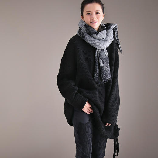 m1266韩版半高领加厚侧系带黑色宽松长款大版毛衣女2019冬新款米兰