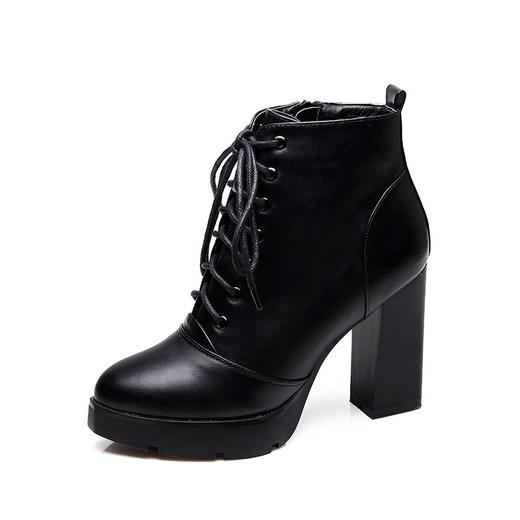 LT-756-2秋冬新款短筒靴防水台粗跟高跟短靴系带马丁靴 商品图4