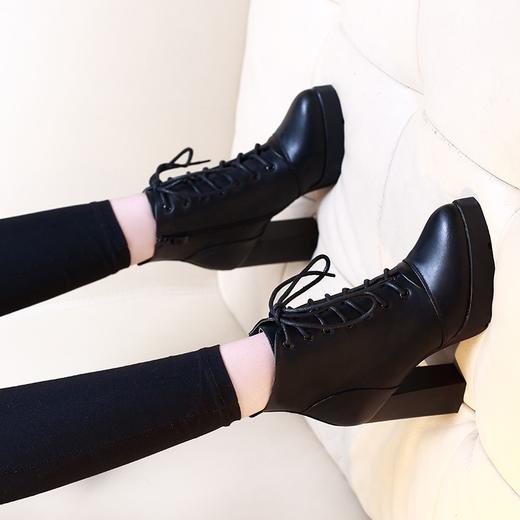 LT-756-2秋冬新款短筒靴防水台粗跟高跟短靴系带马丁靴 商品图1