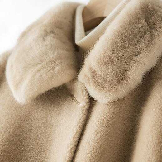 ZS-XM8585水貂毛领羊毛羊剪绒颗粒长大衣 商品图2