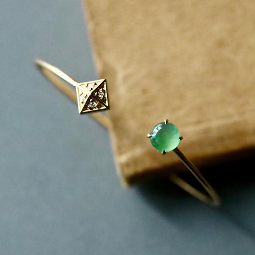 高冰种阳绿翡翠蛋面手镯18k黄金钻石镶嵌 商品图2