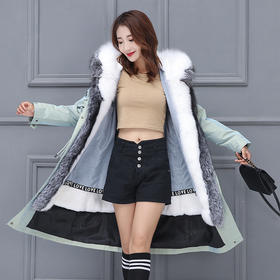 FX-秋冬皮草新款兔毛内胆狐狸毛裘皮大衣