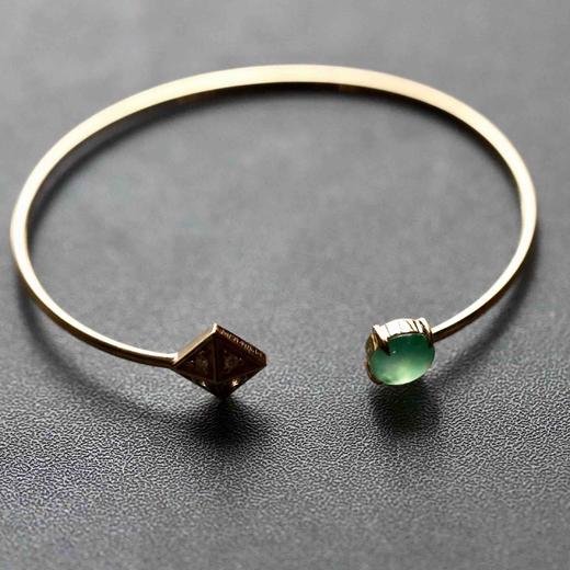 高冰种阳绿翡翠蛋面手镯18k黄金钻石镶嵌 商品图4