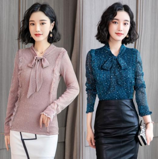 HQ-柔美蝴蝶领加绒雪纺衫 商品图0