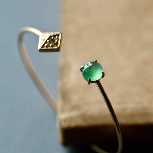 高冰种阳绿翡翠蛋面手镯18k黄金钻石镶嵌 商品图1