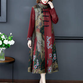 AHM 3006  2020早春新款中长款气质印花风衣连衣裙