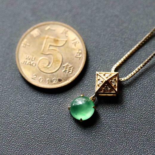 高冰种阳绿蛋面翡翠吊坠18k黄金钻石镶嵌 商品图5