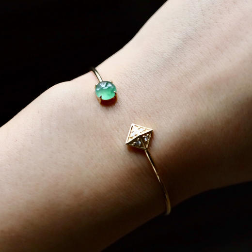 高冰种阳绿翡翠蛋面手镯18k黄金钻石镶嵌 商品图6