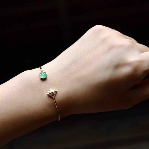 高冰种阳绿翡翠蛋面手镯18k黄金钻石镶嵌 商品图7