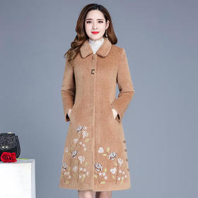 YW-XY19A38时尚修身显瘦绣花雪貂绒大衣