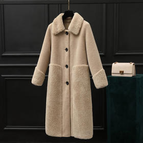 BC-349秋冬中长款中年颗粒绒韩版淑女系带毛呢外套