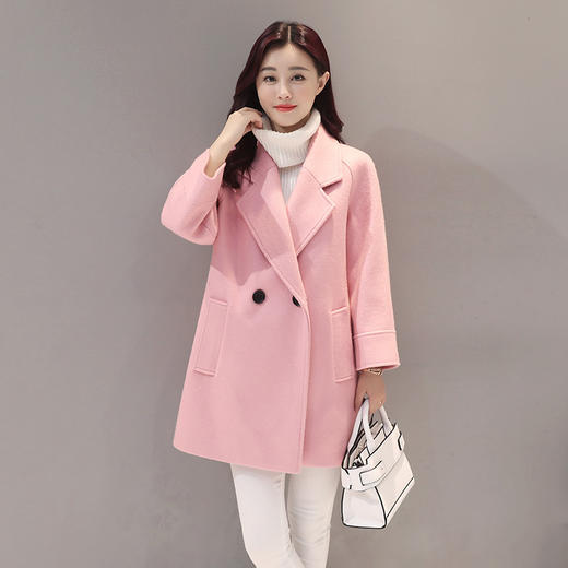 LY-6176冬季纯色西装领双排扣毛呢外套 商品图2