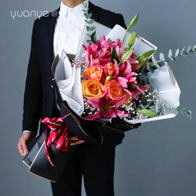 夕诺红百合玫瑰混搭花束