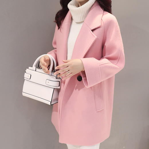 LY-6176冬季纯色西装领双排扣毛呢外套 商品图3