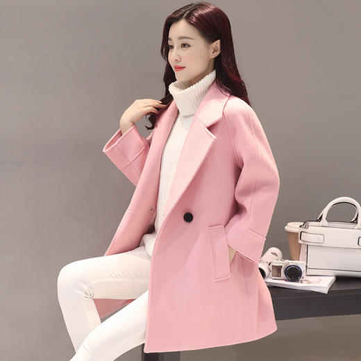 LY-6176冬季纯色西装领双排扣毛呢外套 商品图0