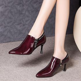 OLD-H2106冬季新款酒红色亮皮单鞋