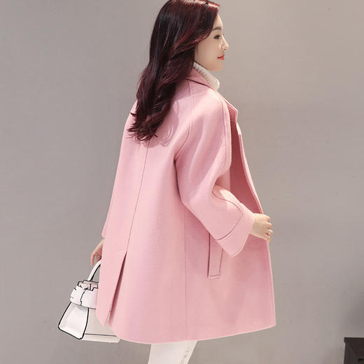 LY-6176冬季纯色西装领双排扣毛呢外套 商品图4