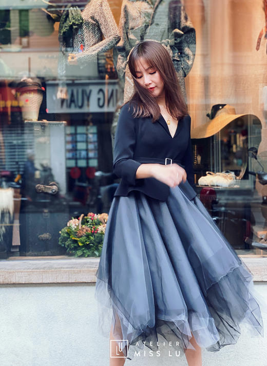AtelierMissLu / Silvia-率性黑色西服薄纱礼裙 商品图2