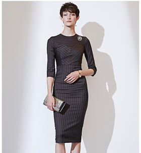 “可可西里”颈袖添香-连衣裙-颈袖添香女装新款修身气质显瘦型长款羊毛包臀职场装连衣裙 J9383789A