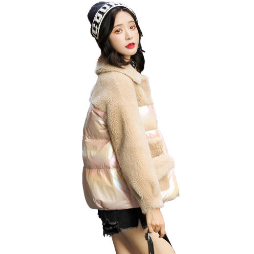 LJY-J9A52-109冬季新款韩版宽松百搭羊羔毛拼接棉衣外套 商品图4