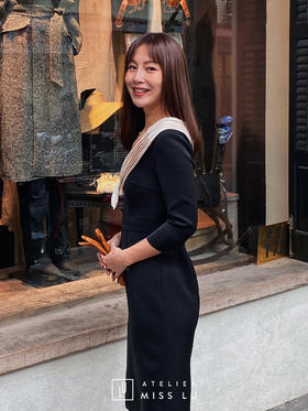 AtelierMissLu / Daisy-开领黑色复古连衣裙