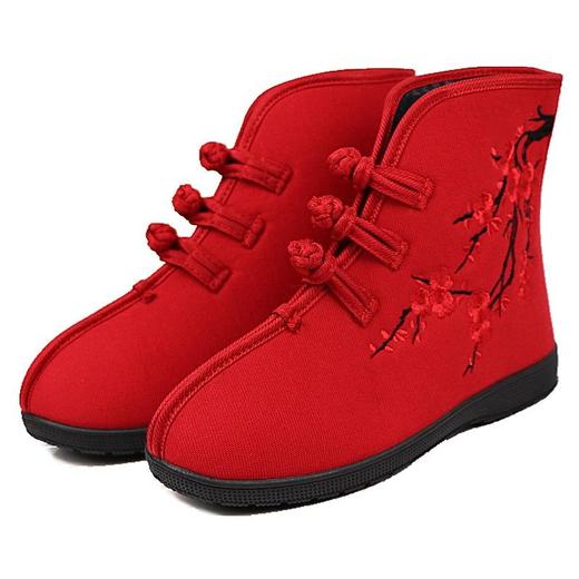 老北京民族绣花平底扣带花朵舞蹈短靴棉鞋18827