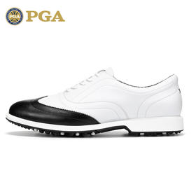 美国PGA 高尔夫球鞋 男士防水鞋子 防侧滑鞋钉 经典布洛克 超纤皮