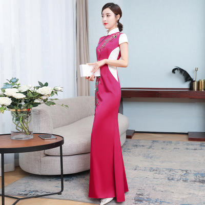 F NE2073 改良高端旗袍鱼尾长款晚礼服2020高贵 商品图3