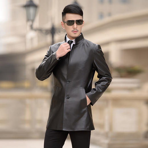 HHYR-新款真皮风衣男士中长款海宁绵羊皮真皮皮衣 商品图0