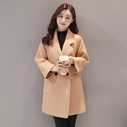 LY-6176冬季纯色西装领双排扣毛呢外套 商品图1