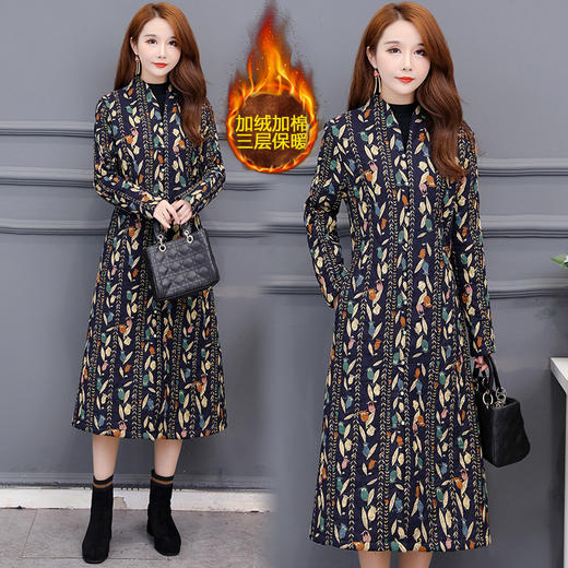 AHM-mmht7618冬季民族风印花加绒加厚复古棉麻棉服外套 商品图1