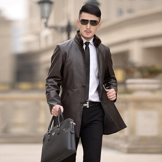 HHYR-新款真皮风衣男士中长款海宁绵羊皮真皮皮衣 商品图1