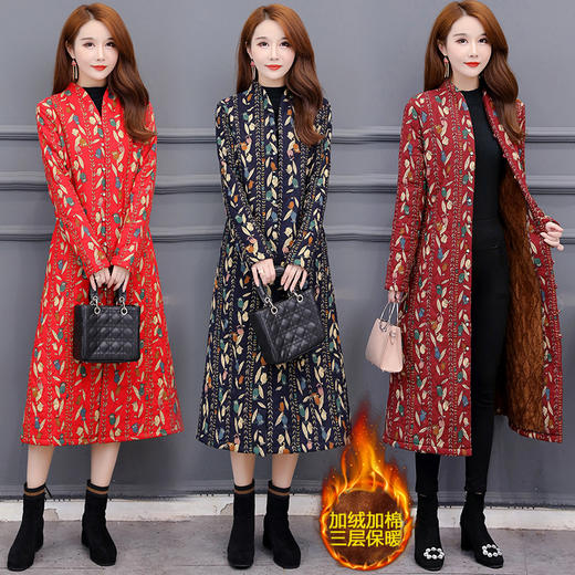 AHM-mmht7618冬季民族风印花加绒加厚复古棉麻棉服外套 商品图0