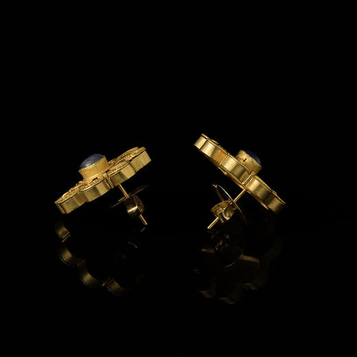 印度莫卧儿帝国原装蓝宝石金花耳钉 商品图2