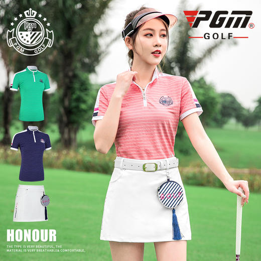 PGM 新款！高尔夫女士套装 夏季女装 条纹短袖 golf裙子 流苏小包 商品图1