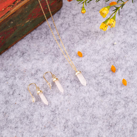 醍醐 一箭钟情 天然粉水晶 爱情之石 项链 耳饰 套装 商品图3