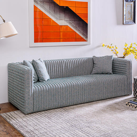 奇居良品mg304不锈钢钛金拉丝布艺软包三人沙发