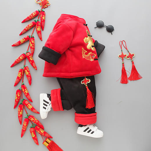 MH-冬装中国风童装3岁男过年喜庆拜年套装 商品图3