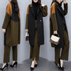 KLJ-秋冬新款宽松大码拼色毛呢外套阔腿裤两件套 商品缩略图1