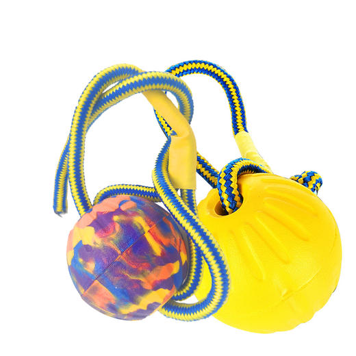 【清仓中】EVA  穿绳球 迷彩球黄色穿绳玩耍球宠物玩具 大小号 商品图4