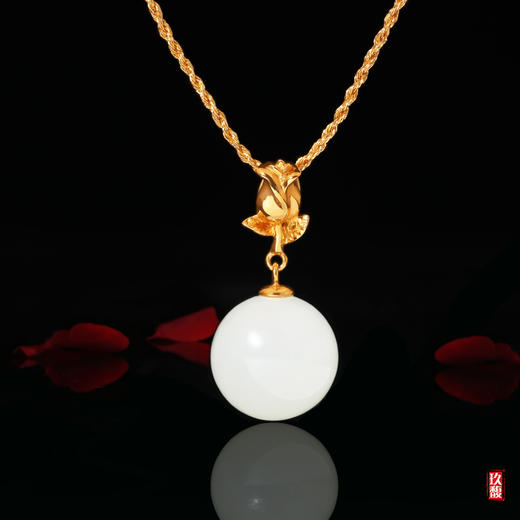 18K玫瑰金和田玉（白玉）玉珠吊坠--金玫瑰 玉珠12mm 商品图0