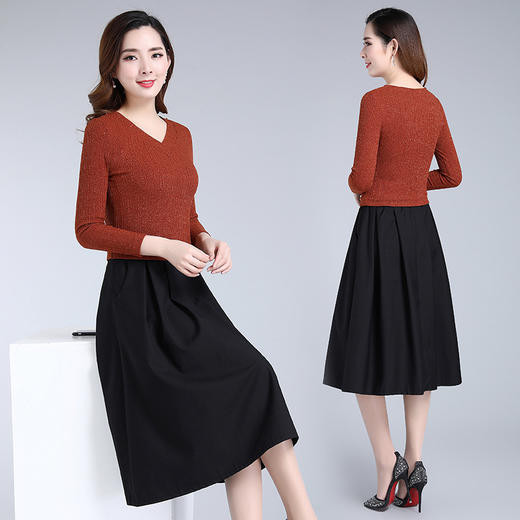 YWE  19C315减龄V领中长款气质优雅拼接连衣裙【优】 商品图3