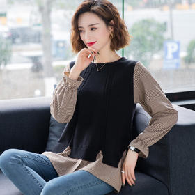 FCD20112020春季新款圆领假两件套针织衫